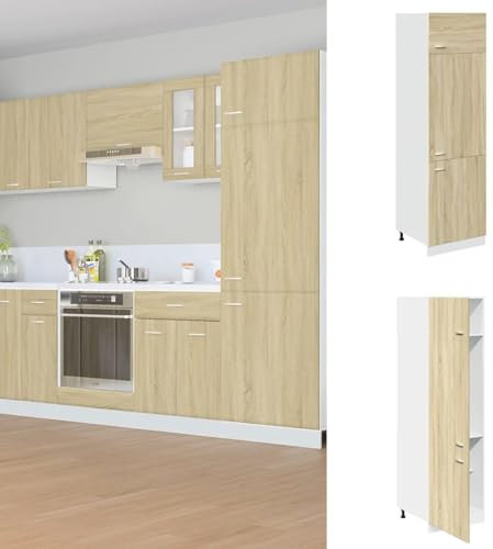 Homgoday Armario de muebles para nevera, roble Sonoma, 60 x 57 x 207 cm, madera contrachapada, mueble de almacenamiento, estantes para ahorrar espacio, armario de almacenamiento
