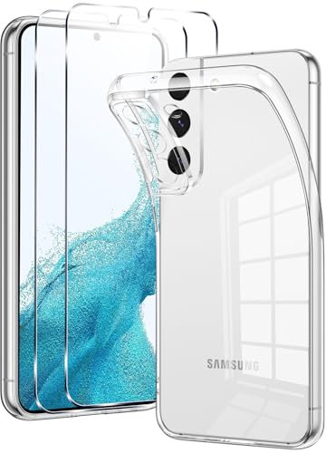 Votvloay Coque pour Samsung Galaxy S22 5G avec 2 Pièces Verre Trempé, Ultra Transparent Mince Souple TPU Silicone Étui Protection Antichoc Anti-Rayures Bumper Housse pour Samsung S22 5G 6,1
