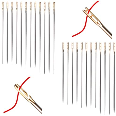 BOUMVID 24 Pcs Needles, One Second Easy Threading Self Thread Needles for Normal Type DIY Hand Needlework and Sewing