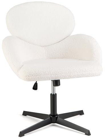 COSTWAY Schreibtischstuhl drehbarer, Bürostuhl höhenverstellbar mit Wippfunktion, Robuste Metallbasis, Computerstuhl Drehstuhl für Home Office, Schlafzimmer, Weiß