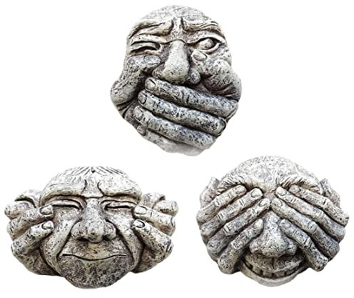 MOUNTTU Garden Resin Gargoyles Fence Hanging Stone Effect Hear See Speak No Evil Figurine 3PCS