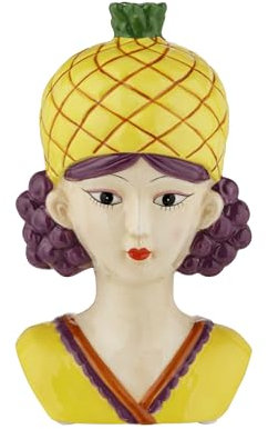Baroni Home Vaso Decorativo in Ceramica Dipinta a Mano, Vaso da Interno e da Esterno per Piante e Fiori, Soprammobile Moderno e Colorato, Linea Frutta, 8x6,5x14 cm, Ananas/Piccola
