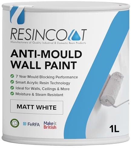 Anti Mould Paint, Prevent & Control Mould on Walls & Ceilings, Quick Drying, Easy DIY Paint, Steam & Moisture Resistant, Ideal for Bathrooms, Kitchens & More, Brilliant White, Matt Finish, 1 Litre