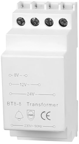 WIYETY Trasformatore per campanello 8 V 12 V 24 V: trasformatore per campanello con potenza massima 8 VA, uscita a bassa tensione, adatto per guida di montaggio standardizzata (35 mm)