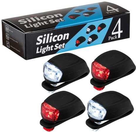 Linunity Bike Lights Front and Back LED Bicycle Headlight Taillight Set Pram warning light with Waterproof Silicone Housing For Cycling Safety, Easy to Install (2025 Design)