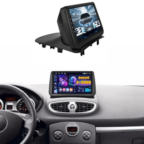 Fuluku 4+64G Android Autoradio für Renault Clio 3th 2006 2007 2008 2009 2010 2011 2012 Wireless Carplay Android Auto, 9'' IPS Touch Screen Radio mit Bluetooth 5.0/GPS/Rückfahrkamera/FM/WiFi/SWC