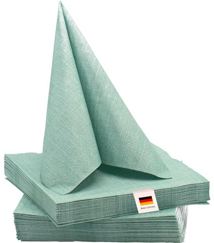 100% Mosel Servietten, 40 Stück (33 x 33 cm), in Eukalyptus Grün, edle Tischdeko für Hochzeit, Kommunion, Konfirmation, Taufe & Geburtstag