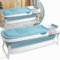 Mixtric Große Faltbare Badewanne, Zusammenklappbare Badewanne, Tragbare Badewanne Für Erwachsene, wasserdichte Freistehende Badewanne Mit Massagerolle,Blau