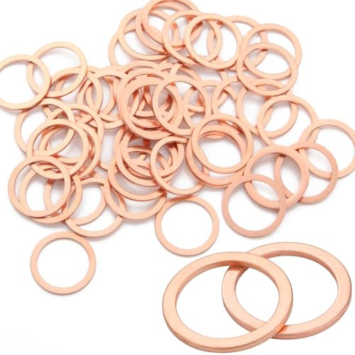 KGGZKG Lot de 50 rondelles d'étanchéité en cuivre M14 x 18 x 1 - Rondelles d'étanchéité plates en cuivre - Pour vis, voitures, bateaux, générateurs, machines, appareils