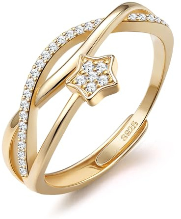 JeweBella 925 Sterling Silber Ringe Damen Verstellbar Ewigkeit Zirkonia Herz Stern Versprechen Ring Ehering Verlobungsring Jubiläum Schmuck Geschenk Silber Gold Rosegold