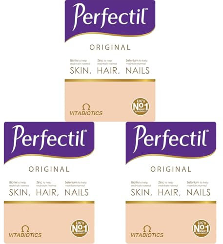 Perfectil Original Beauty Supplement for Hair Skin and Nails, One-A-Day Formula, 90 Unflavoured Tablets, 90-Day Supply, by Vitabiotics (Pack of 3)