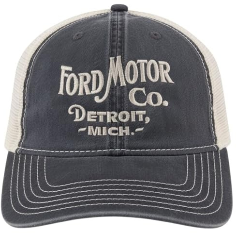 Ford Motor Co Vintage Trucker Hat – Distressed Charcoal Grey Mesh Snapback Detroit – Lizenzprodukt von Ford