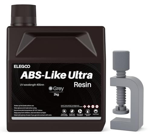 ELEGOO ABS-Like Ultra Resin, High Toughness UV-Curing Resin Grau 2000g | UV-härtendes 3D-Druckerharz, hohe Zähigkeit, hervorragende Fließfähigkeit, 3D-Druckerharz für LCD-Drucker