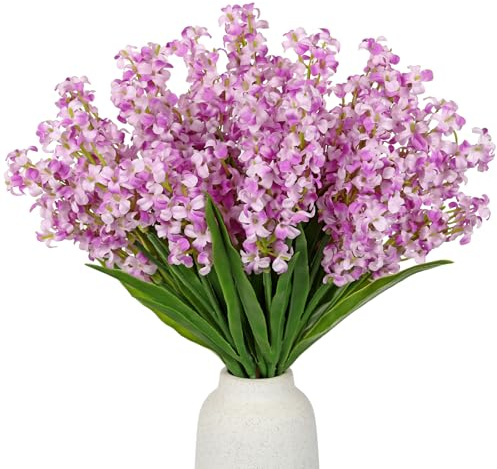 Oairse 5 flores artificiales pequeñas, flores de seda lila con tallos, flor de jacinto sintético para centro de mesa, tallos florales de primavera para jarrones, rellenos de flores silvestres falsas