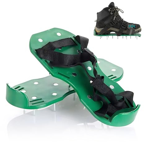 Relaxdays lawn aerator shoes, 13 nails each, lawn spikes, nail shoes, screed shoes, BT: 32.5 x 15 cm, black/green