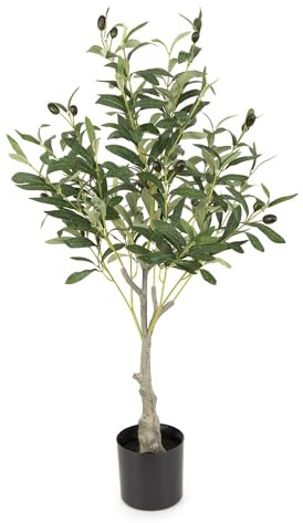 CHZIMADE 2.62FT Artificial Olive Tree 80cm Faux Olive Tree with Black Pot Fake Tall Plant with Lifelike Leaves Wood Trunk Fruits for Indoor Outdoor Garden (80cm)