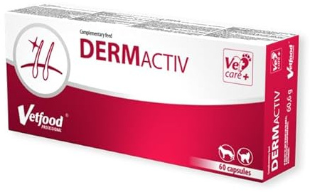 Vetfood DERMActiv | 60 Kapseln | Ergänzungsfuttermittel für Hunde & Katzen | Zur Unterstützung der normalen Hautfunktion