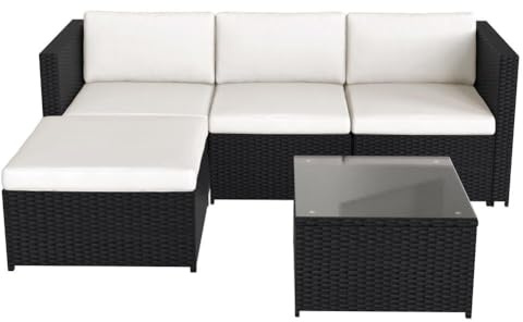 TUPOSTAR GartenmöBel-Sets, Kleine GartenmöBel-Sets, 3-Teilige, Wetterfeste Sitzgruppe Aus Rattan, Mit Glastisch Und Kissen,Schwarz