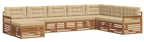 vidaXL Sofagarnituren 8 pcs Natur und Beige Massivholz Akazie, Garten Lounge, modernes Outdoor Sofa, strapazierfähiges sectional, Terrassenmöbel für Bequeme Sitzgelegenheiten