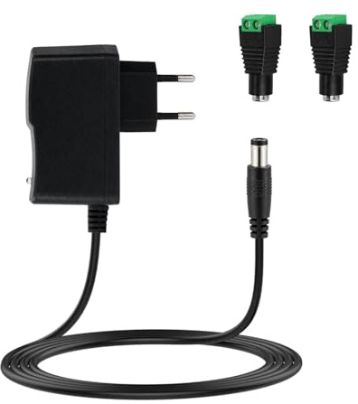 Alimentation 12V 2A avec 2 Connecteurs DC, Adaptateur AC DC 12V 2A Entrée 100-240V, Adaptateur Secteur 12V Jack 5,5 x 2,1 mm pour Bandes LED, CCTV, Routeur, TV Box, 24W