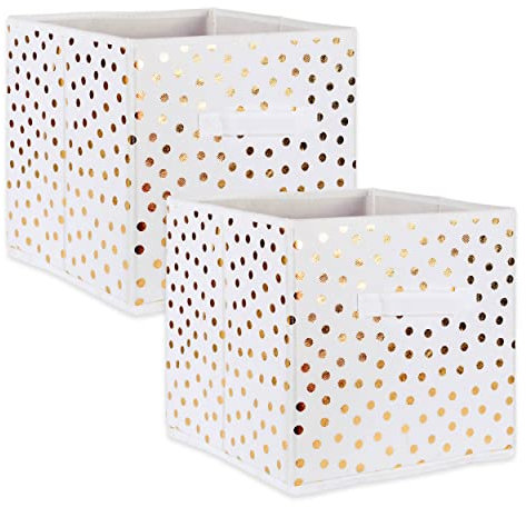 DII Lot de 2 bacs de rangement pliables en forme de cube Blanc et doré 27,9 x 27,9 x 27,9 cm