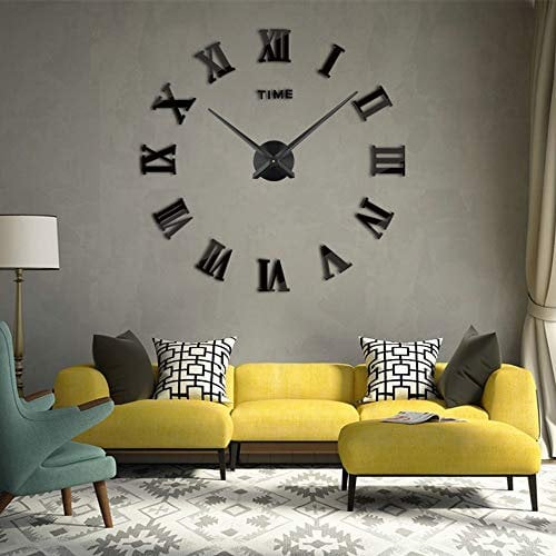 Timelike DIY Wanduhr, DIY Wanduhren Mit 3D Visuelle Aufkleber Modern Design Acryl Wanduhren Geeignet für Home Dekoartikel,Restaurant, Büro und Hotel (90-100CM,Schwarz)