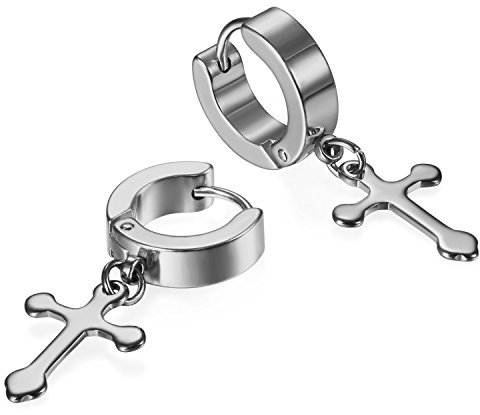 JewelryWe Schmuck Herren Damen Ohrringe Creolen, Edelstahl Kreuz Huggie Klappcreolen Ohrstecker Ohrhänger Silber