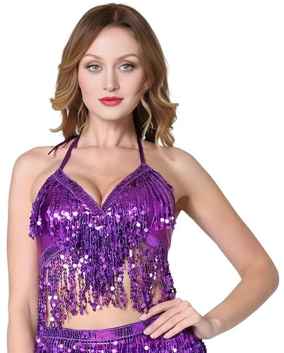 Baisdan Paillettes Latino Danza del Ventre Reggiseno Top Donne Danza Costume Frange Nappa Top