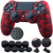 9CDeer 1 Pieza de Siliconas Tachonado Transferencia de Agua Protector Manga Caso Cubierta Piel Cover Skin + 8 Thumb Grip + 2 a Prueba de Polvo Tapones para Mando PS4/Slim/Pro, Cráneo rojo