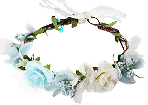 Vivivalue Boho-Blumenkranz, Blumenkranz, Blumengirlande, Krone, Halo, Kopfschmuck mit Band, Hochzeit, Festival, Party