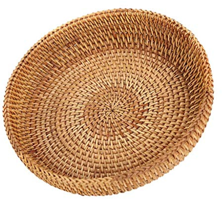 Tubayia 18cm Holz Rund Gewebter Korb Geflochtene Schalen Früchte Schüssel Tablett Für Burger, Brot, Pommes Und Gewürze