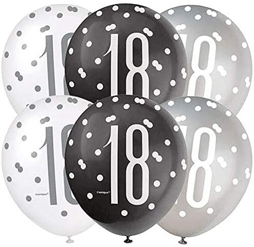 Latex-Luftballons zum 18. Geburtstag - 30 cm - Glitzer Schwarz & Silber Geburtstag - 6er-Packung