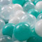 KiddyMoon 700 ∅ 7Cm Kinder Bälle Spielbälle Für Bällebad Baby Plastikbälle Made In EU, Helltürkis/Weiß/Transparent