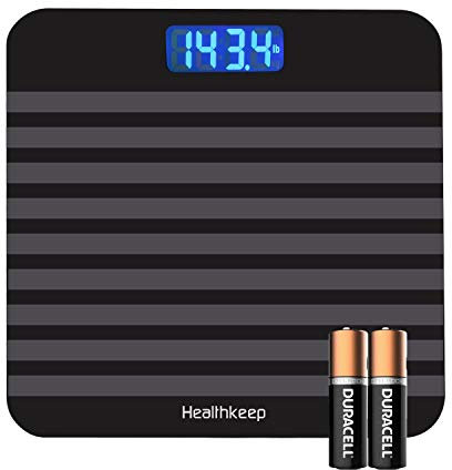 Healthkeep Personenwaage, Körperwaage mit Hochpräzisions-Sensoren, Personen Digitalwaage mit Step-On-Technik, Gewichtswaage aus Sicherheitsglas, Schwarz 26cm*26cm