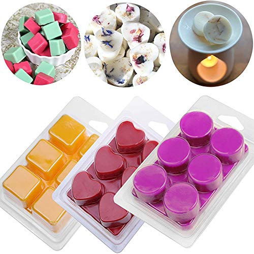 Wachsschmelz-Verpackungsformen, 60 Stück, 6 Mulden, wiederverwendbar, transparenter Kunststoff, Clamshell-Formen, Würfelschale, Muscheln zum Selbermachen, Kerzen, Seife, Wachs, Schmelzschmelzen