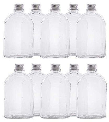 Pukkr Mini Glass Flask Bottles 200 ml – Pack of 10 Screw Cap Sample Bottle for Cocktails, Spirits, Oils, Flavours, Wedding Favours & Gift Sets – Airtight Thick Glass Bottles