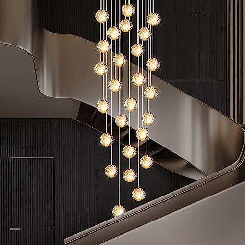 KJLARS Pendelleuchte LED Moderne Glas Kristall Hängeleuchte Höheverstellbar Lüster Dekoratives Kronleuchter für Villa Treppe Wohzimmer Esszimmer Schlafzimmer Pendellampe (26 Bälle rectangle)