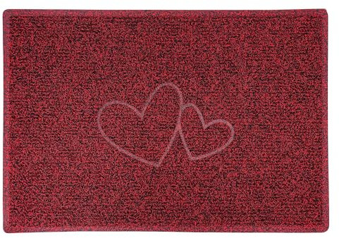 Nicoman DOUBLE HEART Embossed Shape Door Mat-Trapper Jet-Washable Doormat-(Use Indoor or Sheltered Outdoor), Large (90x60cm), Red with Black