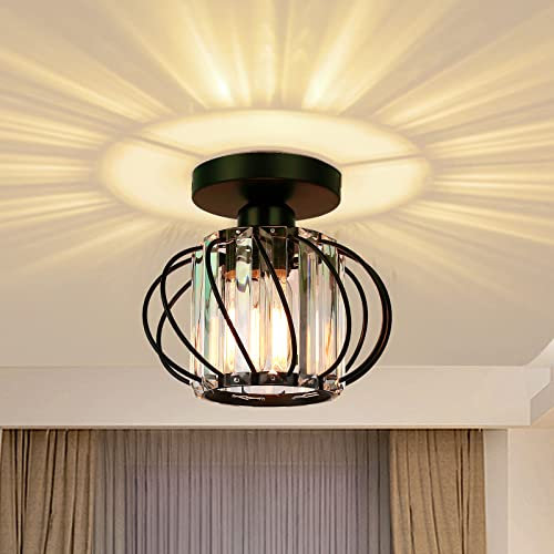 FRIDEKO HOME Modern Light Fixture- Industrial Mini Semi Flush Mount Ceiling Lighting LED Crystal Chandeliers Fitting for Kitchen Hallway Dining Rooms Living Room - Black