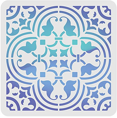 FINGERINSPIRE Fliesenschablone 30x30cm Wiederverwendbare Blumenmalerei Schablone Kunststoff Kunst & Bastelbedarf Mandala Vorlage Wohnkultur zum Malen auf Boden Wandfliese