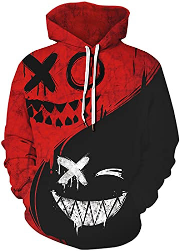 EUDOLAH Men's Long Sleeve Sweatshirts Neon Printed Hoodies 3D Graphic Jumpers Animal Sportswear(S/M,black red)