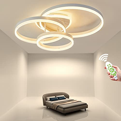 LXJCSM Moderne LED Deckenleuchte, Einfache 3 Ring Kreis Dimmbare Fernbedienung Decke 36W 3200lm, Deckenlamp For Wohnzimmer, Kinderzimmer, Esszimmer, Garage, Schlafzimmer, Weiß, 3000K-6000K