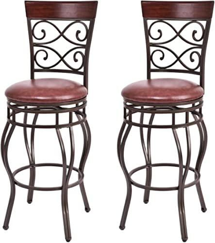 WATERJOY Retro Barstühle 2er-Set, 360 Grad drehbar, gepolstert, Barhocker, Ledersitz, Bistro, Esszimmer, Küche, Kneipe, Metallstühle