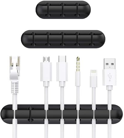 Cable Clips, Cable Holder, Multi-Purpose Cable Guide, Cable Organiser Set for Desk, Power Cable, USB Charging Cable, Audio Cable, Charging Cables etc, Black Colour, Pack of 3