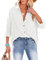 NONSAR Chemisier pour femme - Chemise décontractée avec col en V - 100 % coton - Coupe ample - Solide - Haut épais - Élégant avec poche, Blanc., XXL