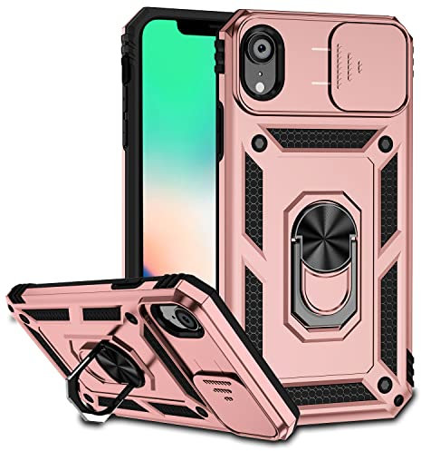 Hitaoyou iPhone Case with Camera Cover, Kickstand, Military Grade Shockproof Heavy Duty Protective Case for iPhone XR with Magnetic Car Mount Holder