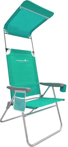 Caribbean Joe Faltbarer Strandstuhl, 1 Position, hohe Rückenlehne, Outdoor-Campingstuhl mit Baldachin, leicht und tragbar, Blaugrün