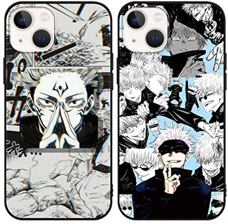 LYUBFDC 2 Stück Handyhülle für iPhone 13/iPhone 14 Hülle 6.1'' Anime Jungs Hülle Gojo Satoru Itadori Yuji mit Manga Muster Matt Schwarz Schutzhülle Stoßfest TPU Silikon Case für iPhone13/14, 2