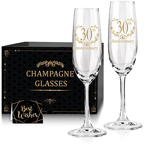 Tom Boy Set di 2 calici da champagne per 30° anniversario, regalo di coppia per il 30° anniversario di matrimonio, set di 2 calici da champagne, regali per coppie, regali per il 30° anniversario per i