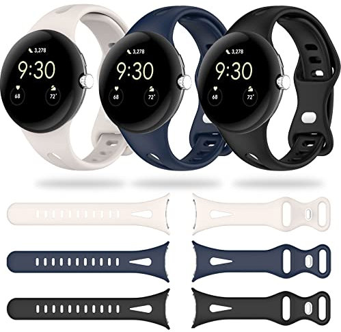 Miimall 3 Stück Armband Kompatibel mit Google Pixel Watch 2/1 Band, Slim Weiche Silikon Replacement Watch Strap Licht Armbänder für Google Pixel Watch 2/1 - Damen Herren Farbe A